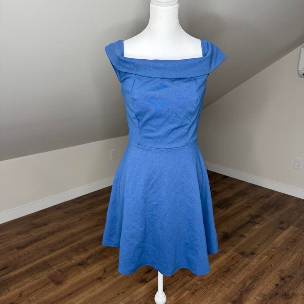 Lulus Periwinkle Off Shoulder Mini Dress Coquette Coastal  Stretchy Skater Sz S